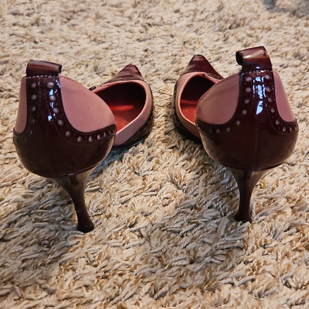 Fendi PROJECT Two-Tone Leather Heels – Burgundy & Blush Size 36.5 - Picture 5 of 7